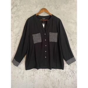 Sabrina Lauren Shirt Womens 2X Black Long Sleeve Tweed Pockets/Cuffs Business